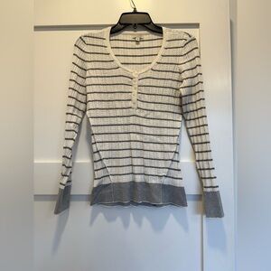 Sonoma Gray and White Striped Long Sleeve Top